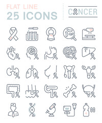 Set Vector Flat Line Icons Cancer