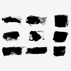 Set of black paint, ink brush strokes, brushes, lines. Dirty artistic design elements, boxes, frames for text.