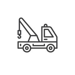 Naklejka premium Tow truck line icon, outline vector sign, linear style pictogram isolated on white. Symbol, logo illustration. Editable stroke. Pixel perfect