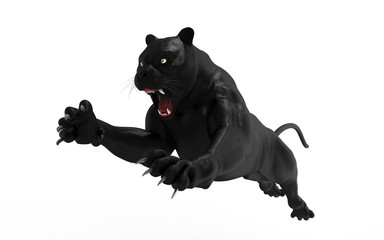 Black panther isolate on white background, Black tiger, 3d Illustration, 3d render