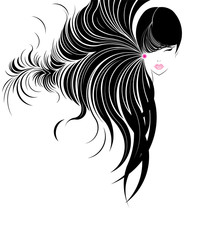 women long hair style icon, logo women face on white background
