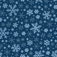 Fototapeta na wymiar Seamless blue pattern with snowflakes