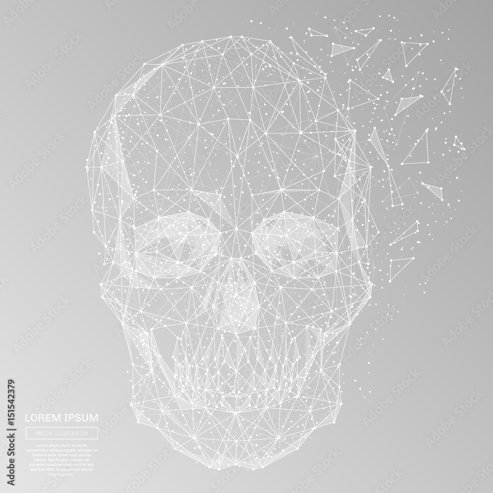 Poster White skull with polygon line on abstract background. Polygonal space low poly with connecting dots and lines. Connection structure. Vector background.