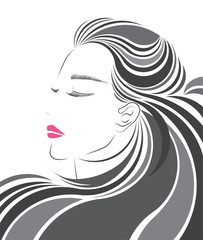 women long hair style icon, logo women face on white background