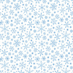 Christmas seamless doodle pattern with snowflakes