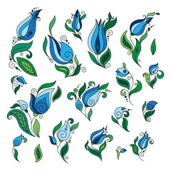 Set of floral elements.