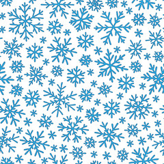 Christmas seamless doodle pattern with snowflakes