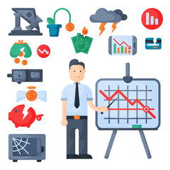 Crisis symbols concept problem economy banking business finance design investment icon vector.