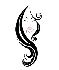 women long hair style icon, logo women face on white background