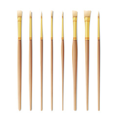 Realistic Artist Paintbrushes Set. Paint Brush Set Isolated On White Background. Vector Collection For Artist Design. Watercolor, Acrilic Or Oil Brushes With Light Wooden Handle