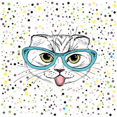 Cute cat, Hand drawn  T-shirt design or greeting card.