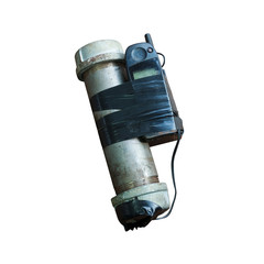 Steel pipe explosive on white background and clipping path.