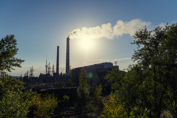 Fototapeta na wymiar thermal power plant near the railroad in Ukraine