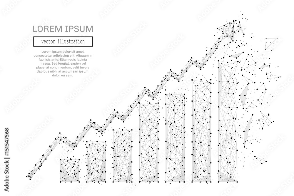 Aufkleber Grey growth chart with polygon line on abstract background. Polygonal space low poly with connecting dots and lines. Connection structure. Vector business background.