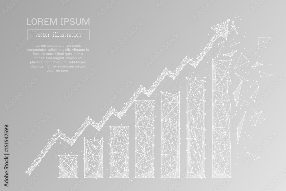 Leinwandbilder white growth chart with polygon line on abstract background. polygonal space low poly with connectin