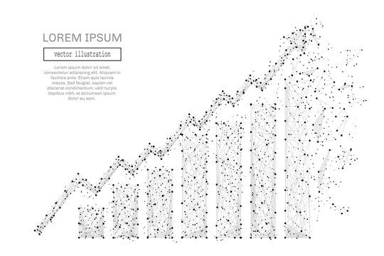 Grey Growth Chart With Polygon Line On Abstract Background. Polygonal Space Low Poly With Connecting Dots And Lines. Connection Structure. Vector Business Background.