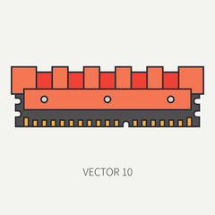 Line flat color vector computer part icon data storage. Cartoon. Digital gaming and business office pc desktop device. Innovation gadget. Internet. Illustration and element for your design, wallpaper.