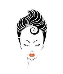 women short hair style icon, logo women on white background
