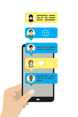 Mobile chatting flat design concept,isolated on whie background