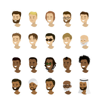 Set male faces,different nation and races
