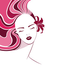women long hair style icon, logo women face on white background