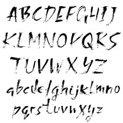 Hand drawn dry brush font. Modern brush lettering. Grunge style alphabet. Vector illustration.