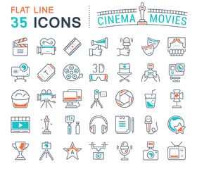 Set Vector Flat Line Icons Cinema and Movies