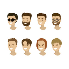 Male avatars and characters collection,isolated on white background