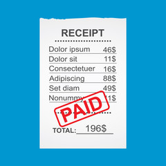 Blank receipt,isolated on blue background