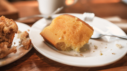 Eating Tasty Butter Custard Cake.