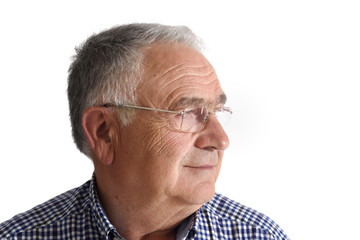 Senior man on white background