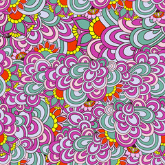 Seamless abstract hand-drawn waves pattern, floral background.