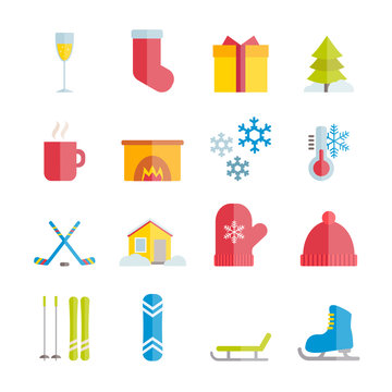Set of vector flat winter icons for web, print, mobile apps design