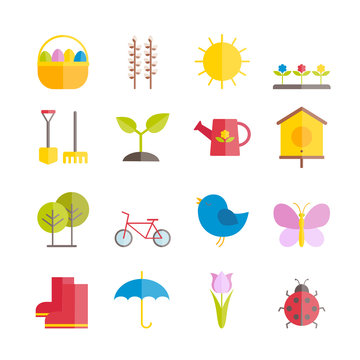 Collection of vector flat springtime icons for web, print, mobile apps design