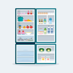 Open fridge with food