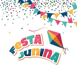 Festa Junina party greeting background. Traditional Brazil june festival. Vector illustration