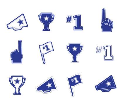 Set Of Sports Fan Icons In Blue On A White Background. Signs And Symbols In Vector Format. Go Team Logo Text.