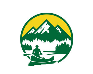 Modern Outdoor Adventure Logo - Beautiful Riverside Kayaking View 