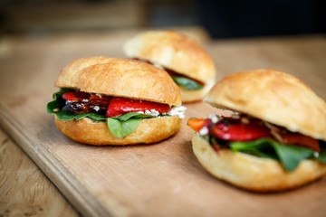 Vegetarian burgers with cheese and grilled vegetables