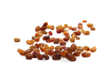 Pile of raisins isolated on white background