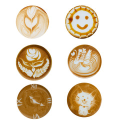  latte art shapes isolated on white background