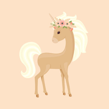 Fototapeta Unicorn in floral wreath