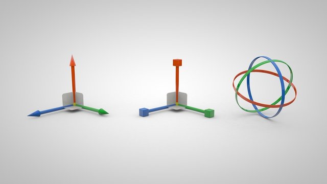 3D illustration of move, scale and rotation gizmo tools