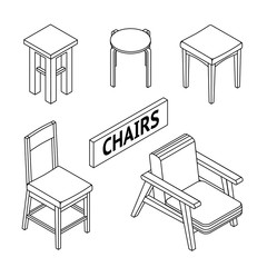 3D line drawn isometric chairs. white background.