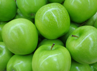 Closed Up Pile of Vivid Green Apples, for Background, Banner 