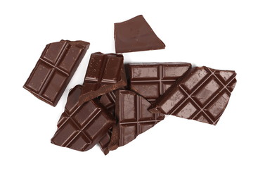 Chocolate bars isolated on white background, top view