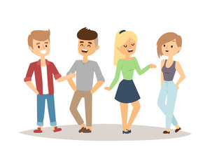 People happy couple cartoon relationship characters lifestyle vector illustration relaxed friends.