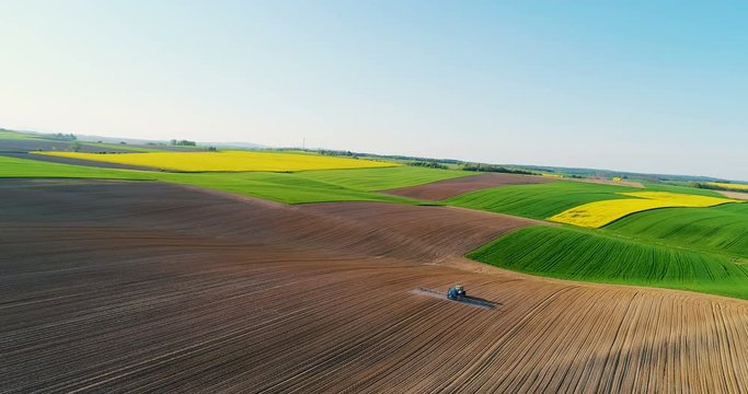 Wide shoot of farming, soil fertilization.