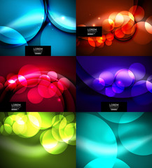 Set of shiny glowing glass circles, modern futuristic background template