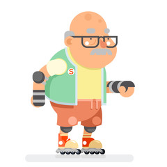 Fototapeta premium Roller Skate Adult Sports Healthy Grandfather Active Lifestyle Age Old Man Character Cartoon Design Flat Vector illustration